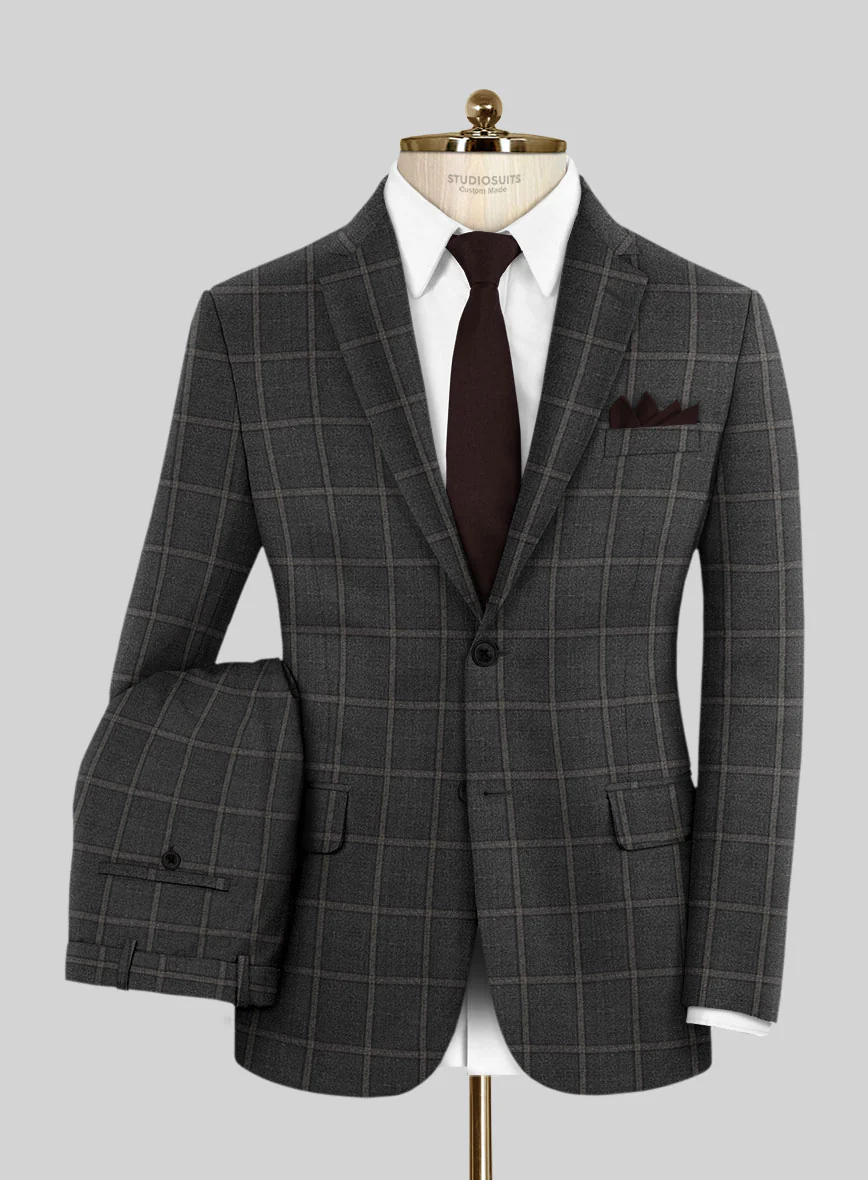 Scabal Charcoal Windowpane Wool Suit