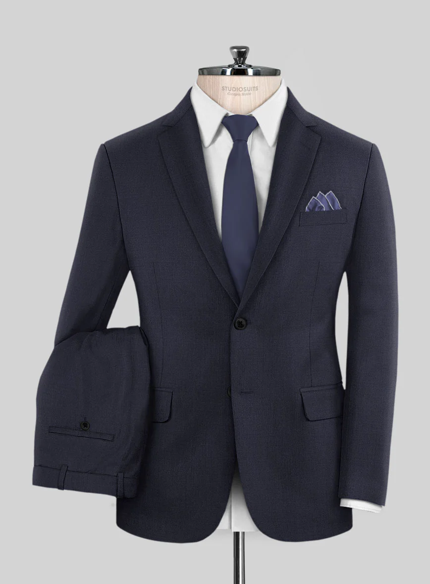 Scabal Corde Navy Blue Wool Suit