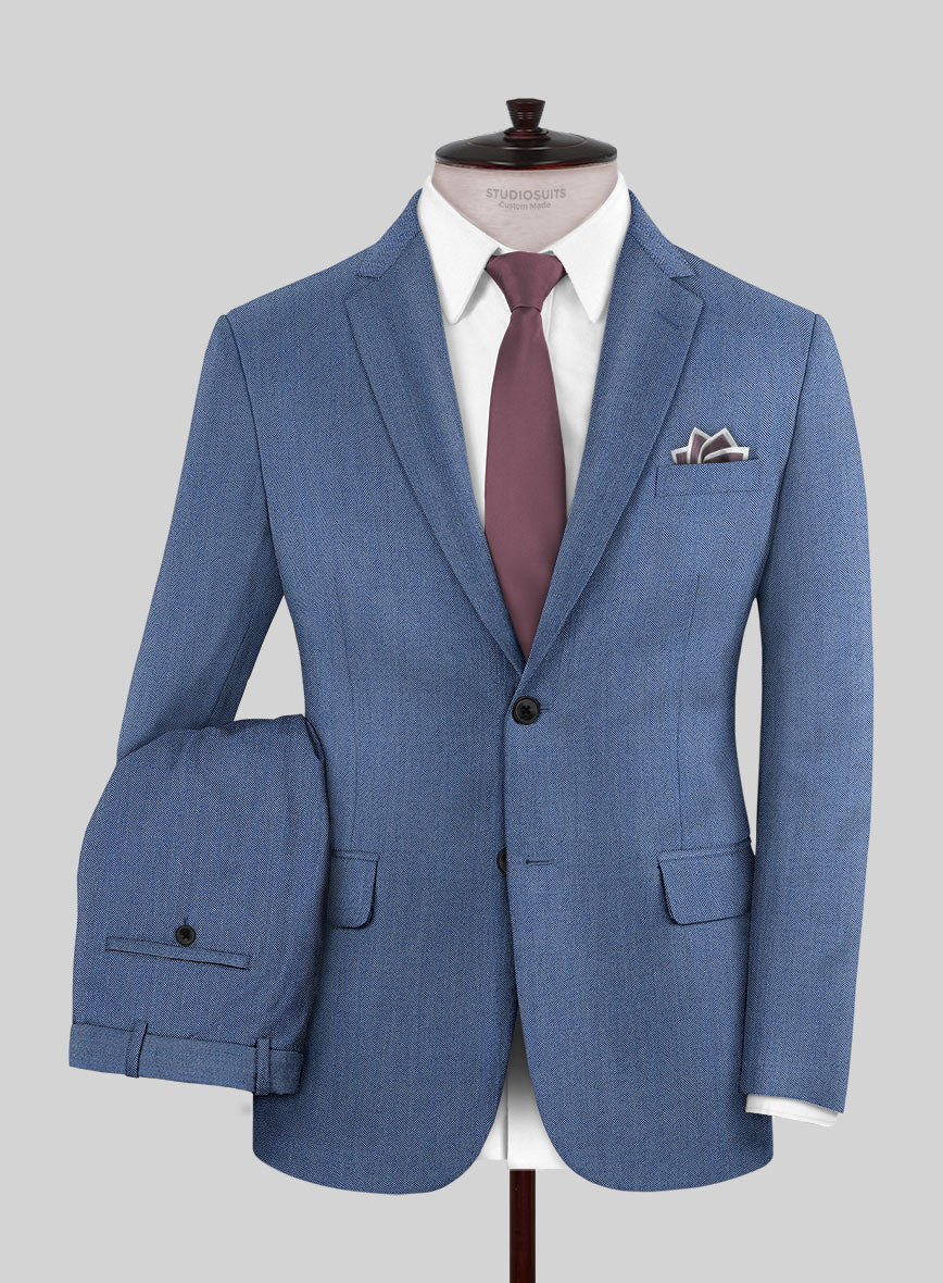 Scabal Imilli Herringbone Blue Wool Suit
