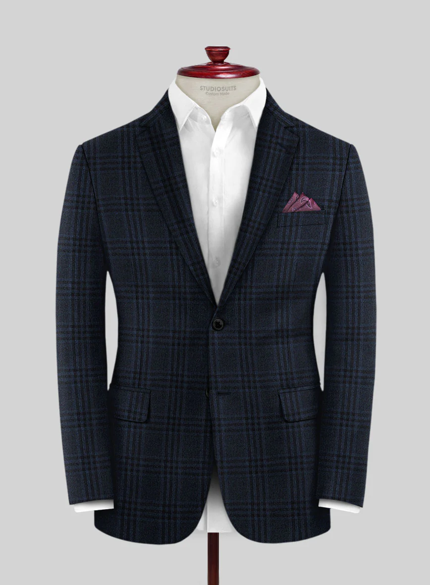 Scabal Lapis Blue Checks Wool Jacket