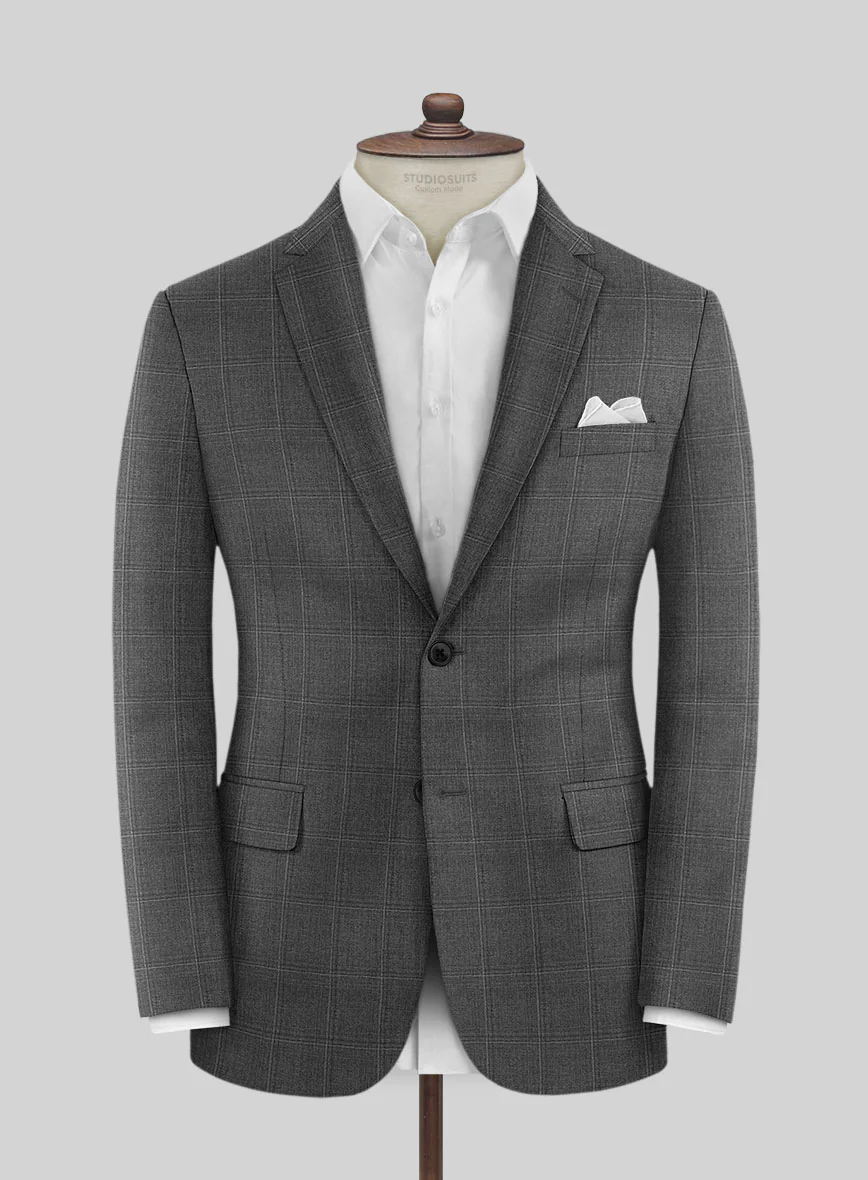 Scabal Lisco Windowpane Gray Wool Jacket