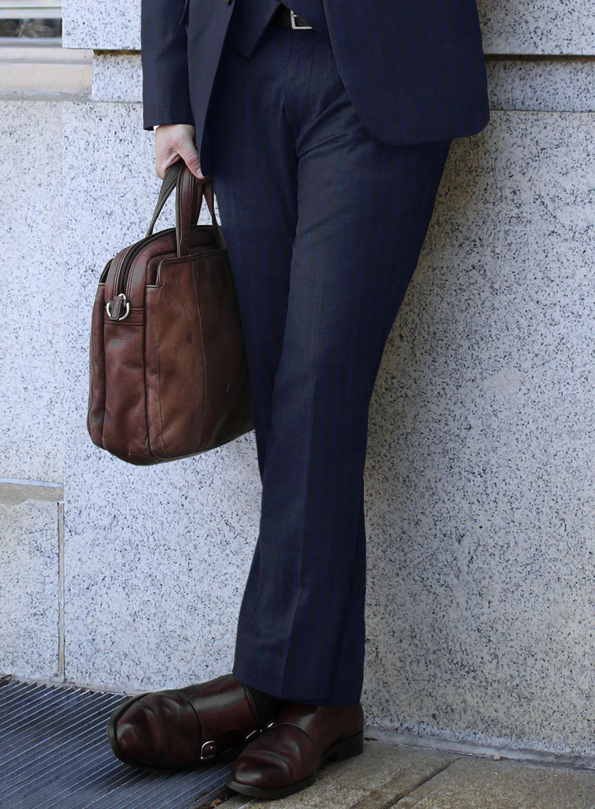 Scabal Londoner Ilianti Stripe Blue Wool Pants - Image 2