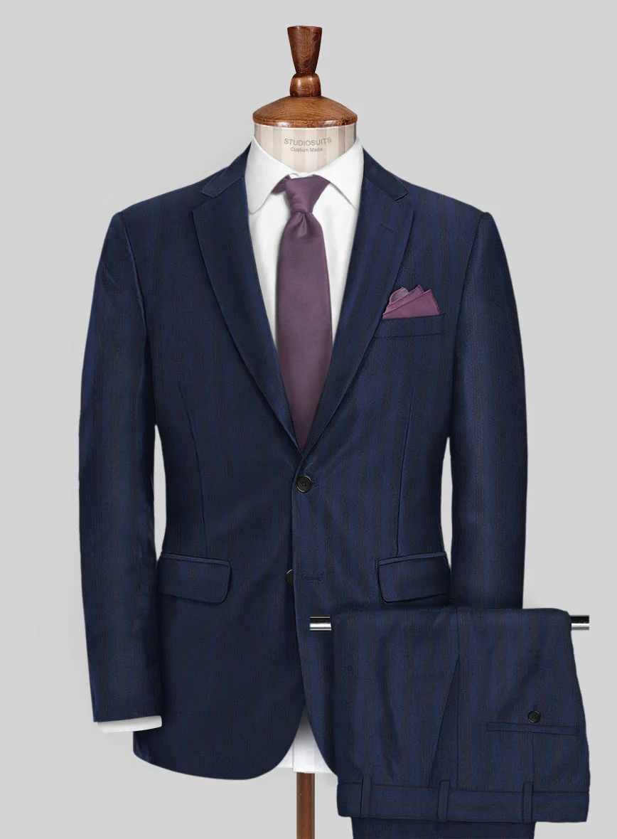 Scabal Londoner Ilianti Stripe Blue Wool Suit