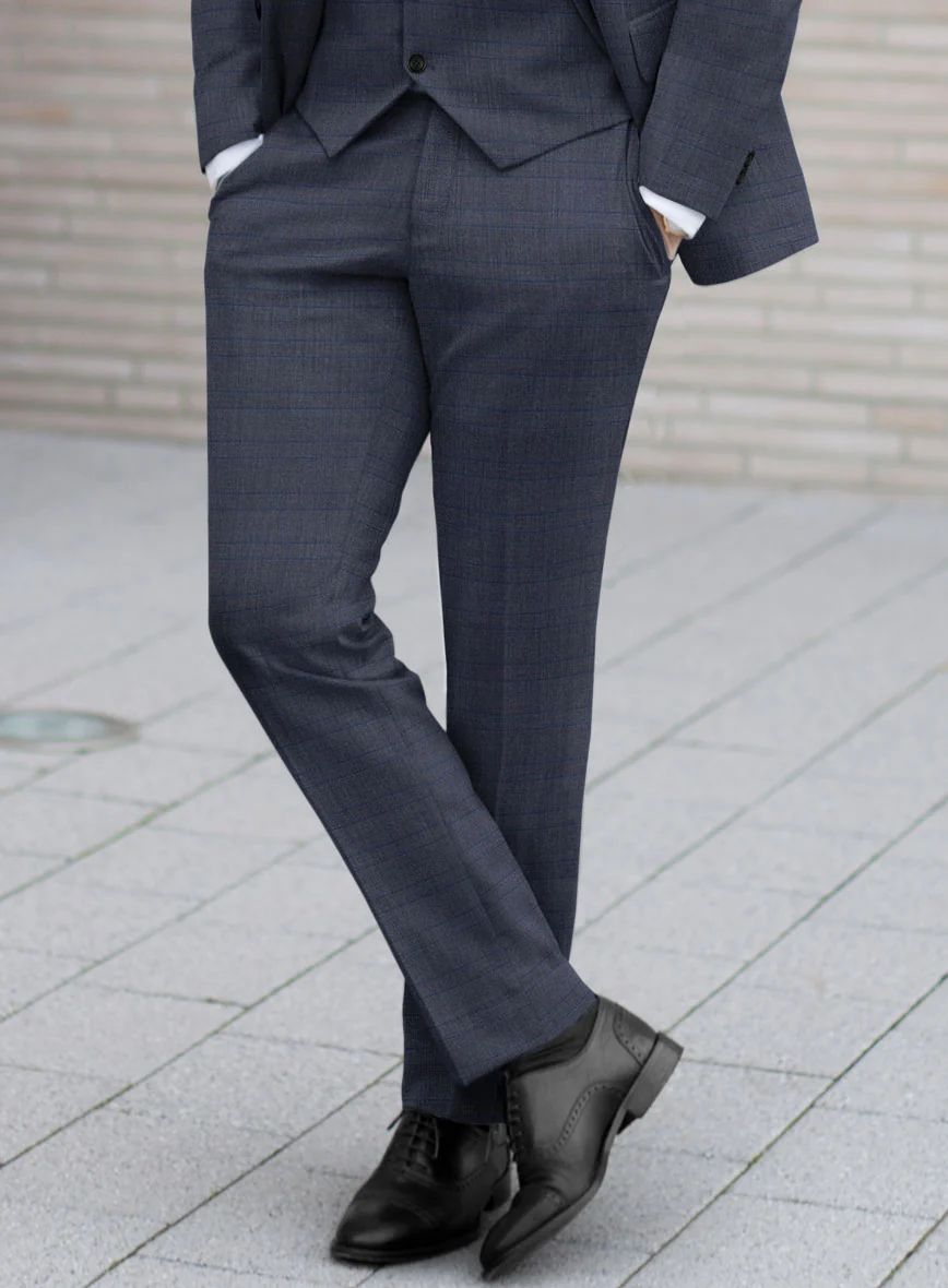 Scabal Londoner Olfoda Checks Blue Wool Pants - Image 2