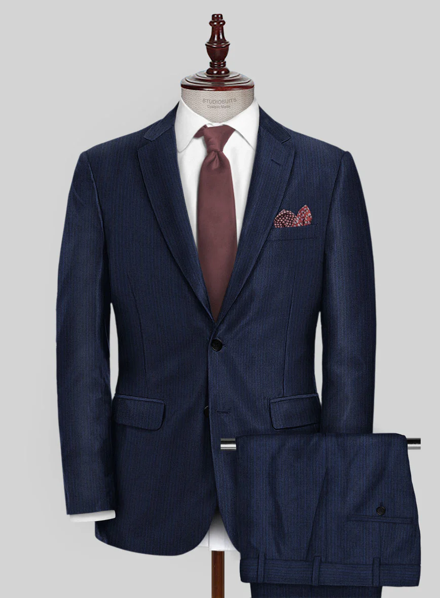 Scabal Londoner Sarcos Stripe Blue Wool Suit