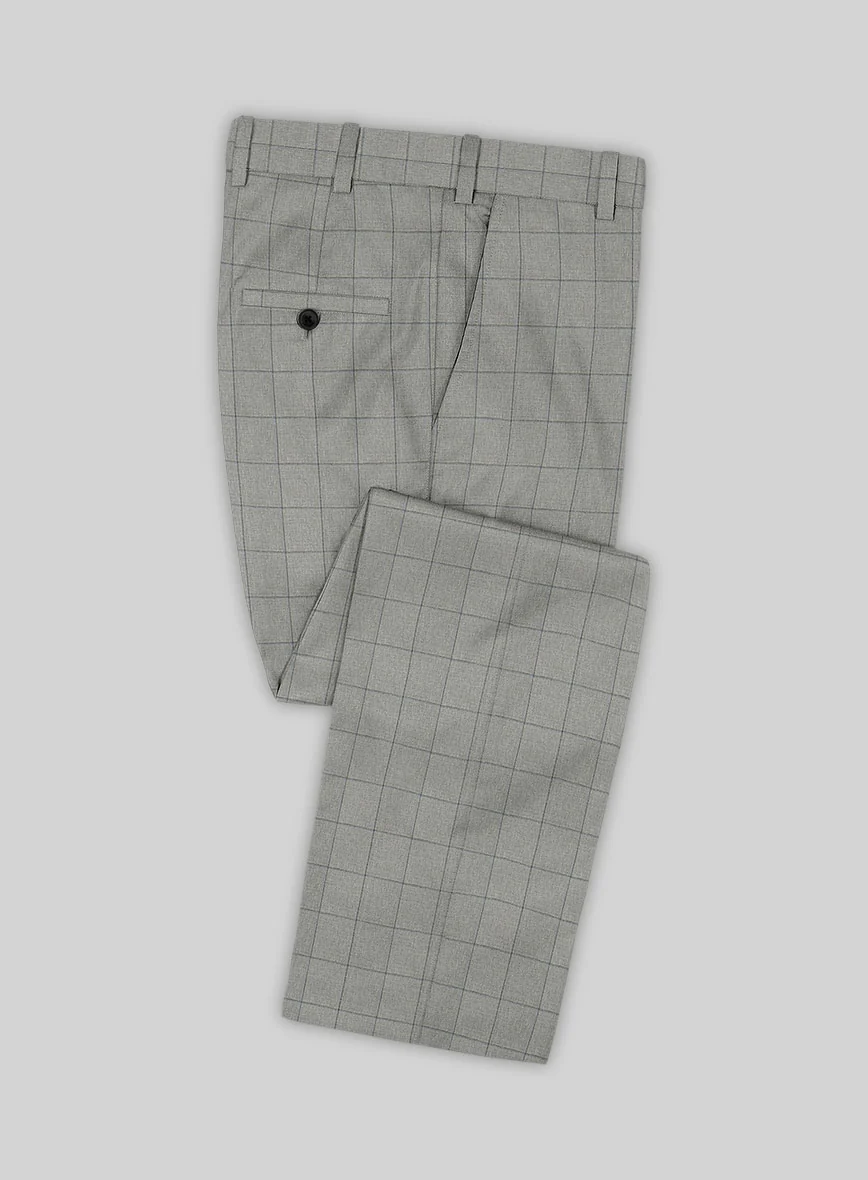 Scabal Londoner Windowpane Light Gray Wool Pants