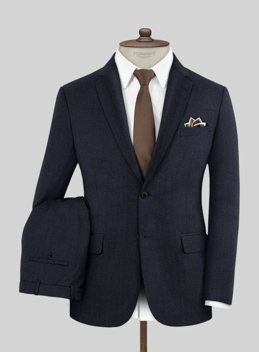 Scabal Qoiel Herringbone Blue Wool Suit