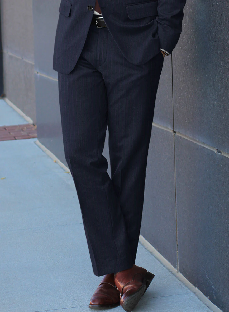 Scabal Rejo Stripe Blue Wool Pants - Image 2