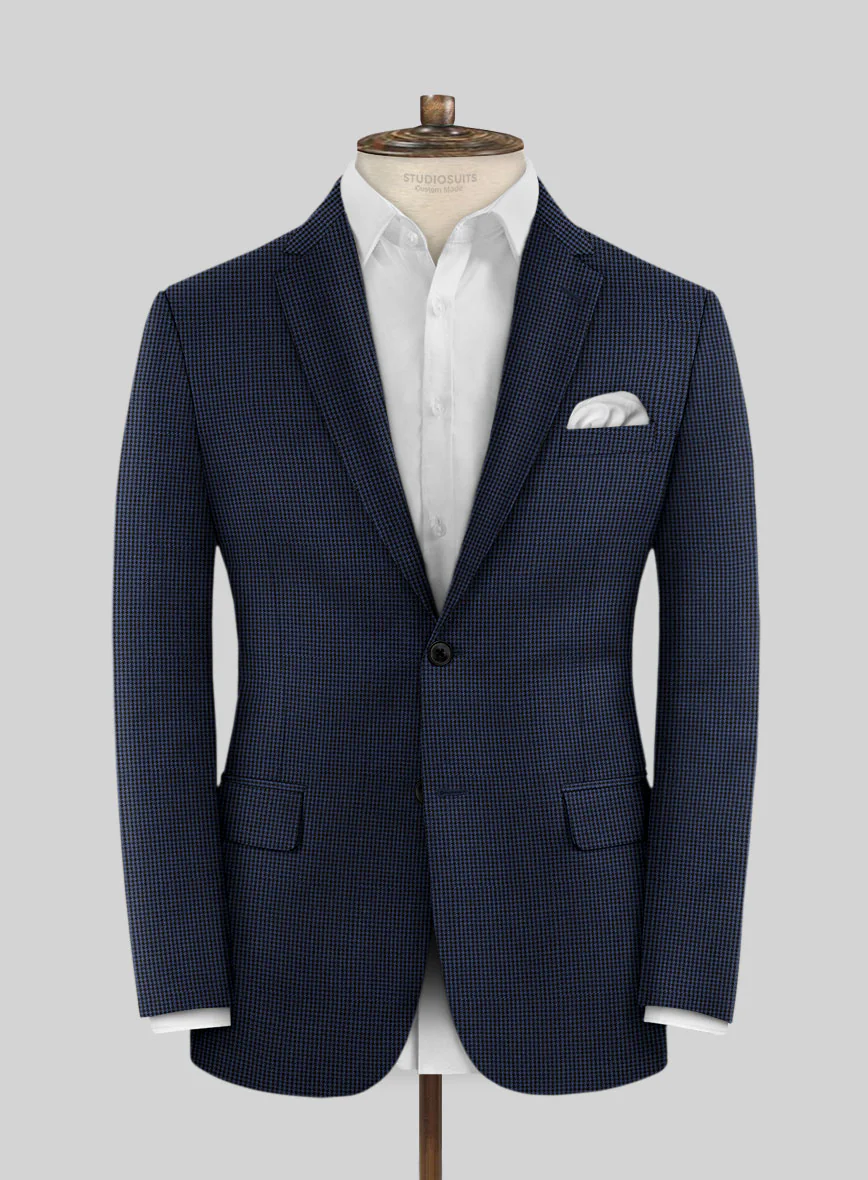Scabal Rodol Houndstooth Blue Wool Jacket