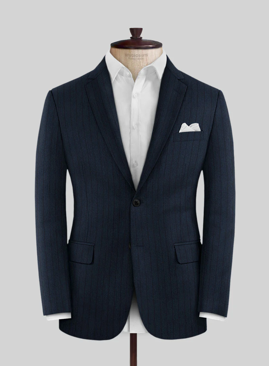 Scabal Sapphire Chalkstripe Blue Wool Jacket