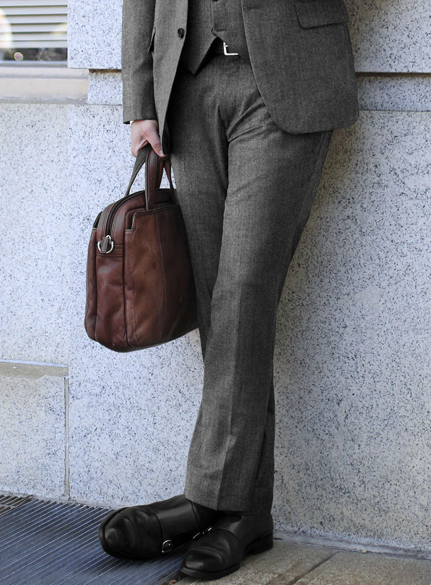 Scabal Sapphire Herringbone Gray Wool Pants - Image 2