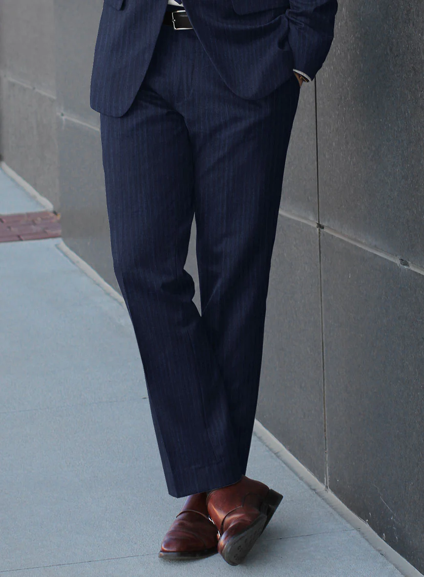 Scabal Sapphire Pinstripe Blue Wool Pants - Image 2