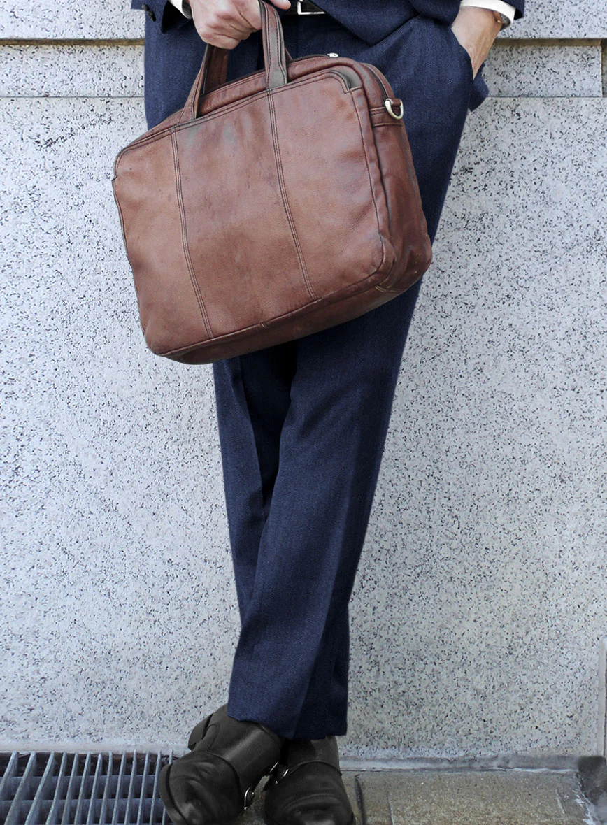 Scabal Siano Herringbone Blue Wool Pants - Image 2