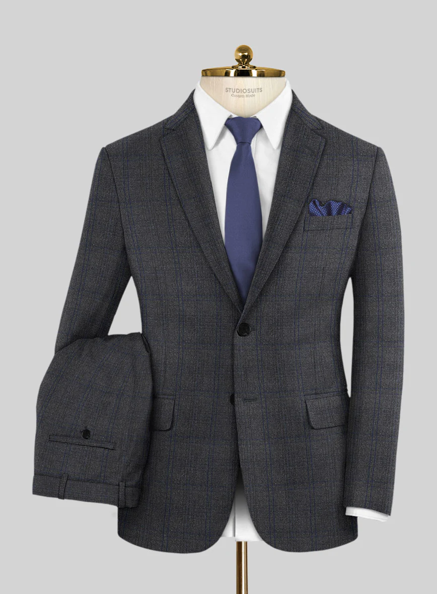 Scabal Tornado Checks Dark Gray Wool Suit