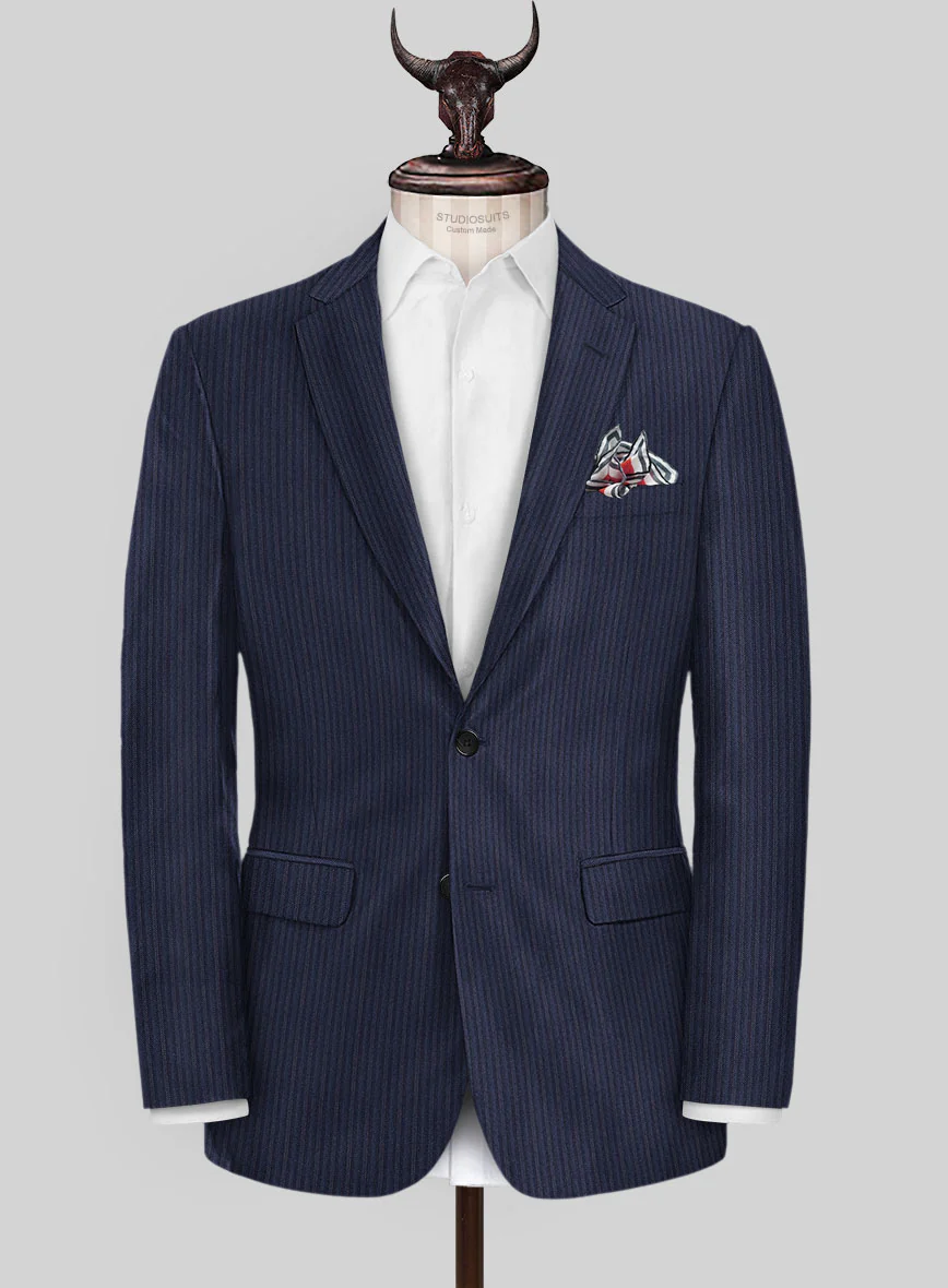 Scabal Tornado Herringbone Dark Blue Wool Jacket