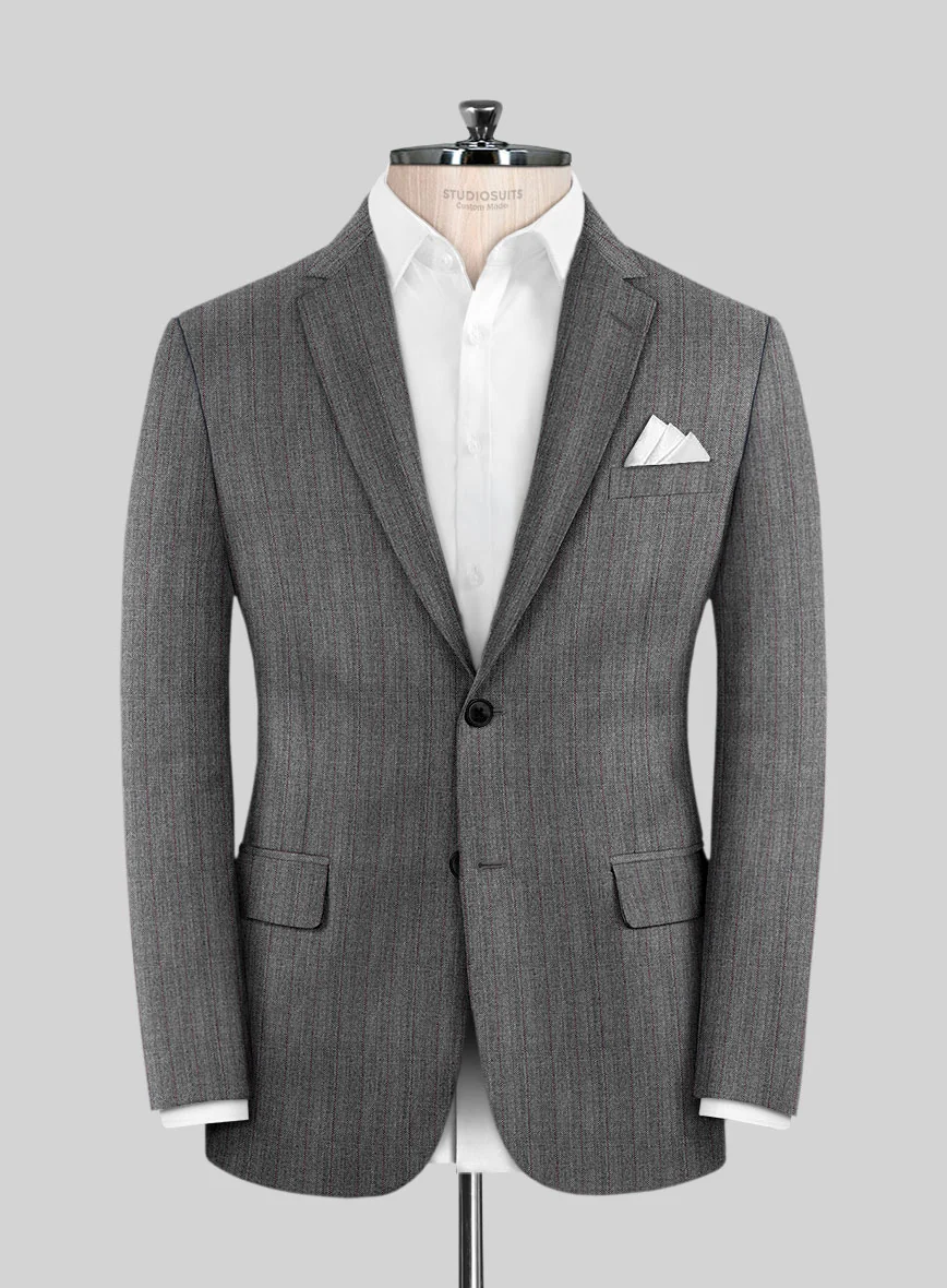 Scabal Tornado Herringbone Mid Gray Wool Jacket