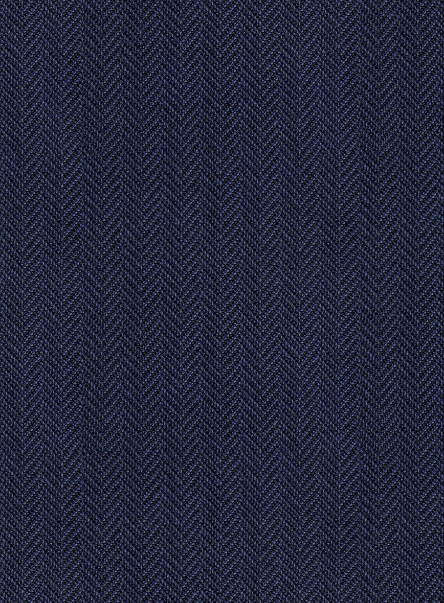 Scabal Tornado Herringbone Navy Blue Wool Pants - Image 3