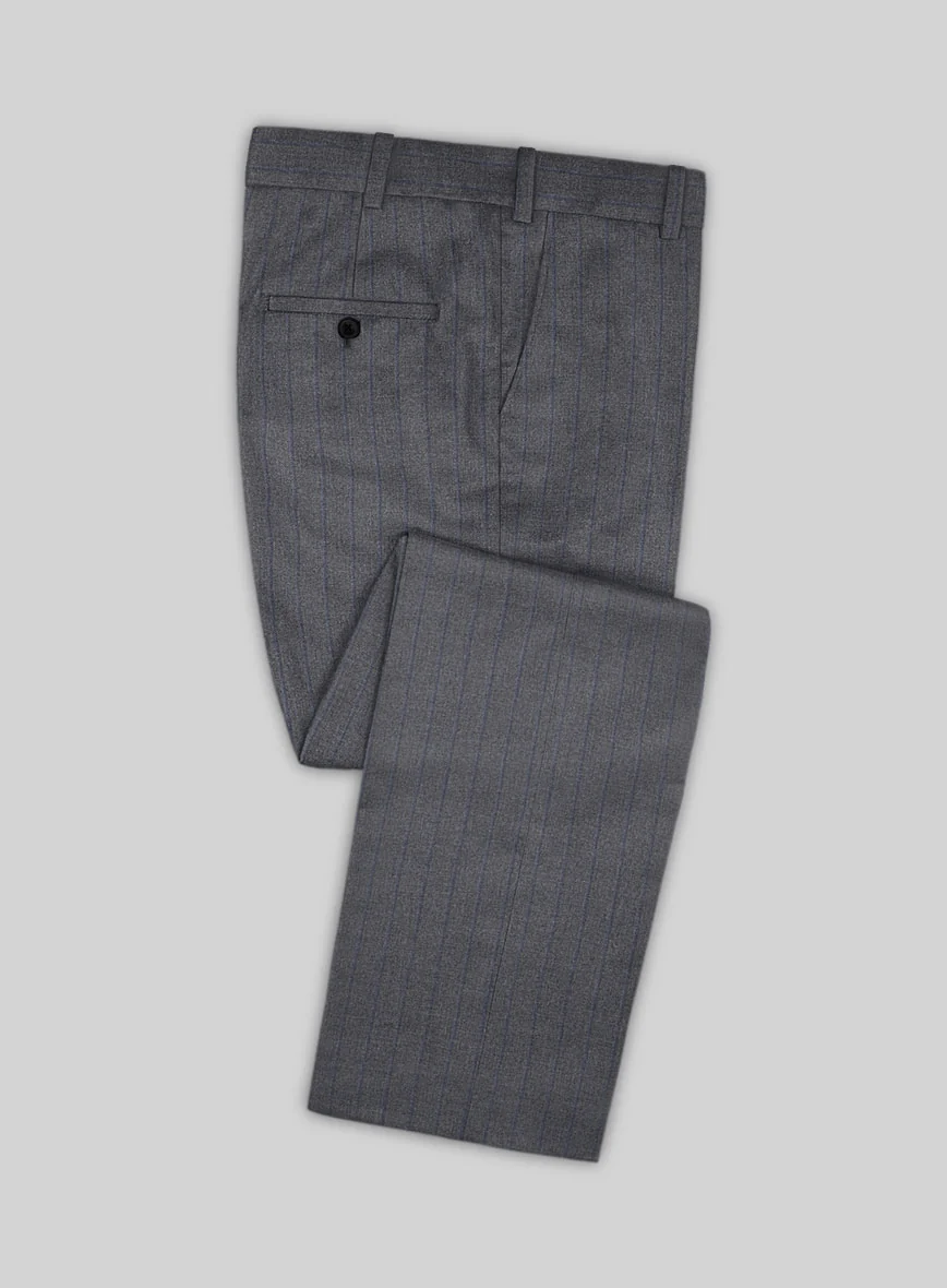 Scabal Tornado Stripes Gray Blue Wool Pants