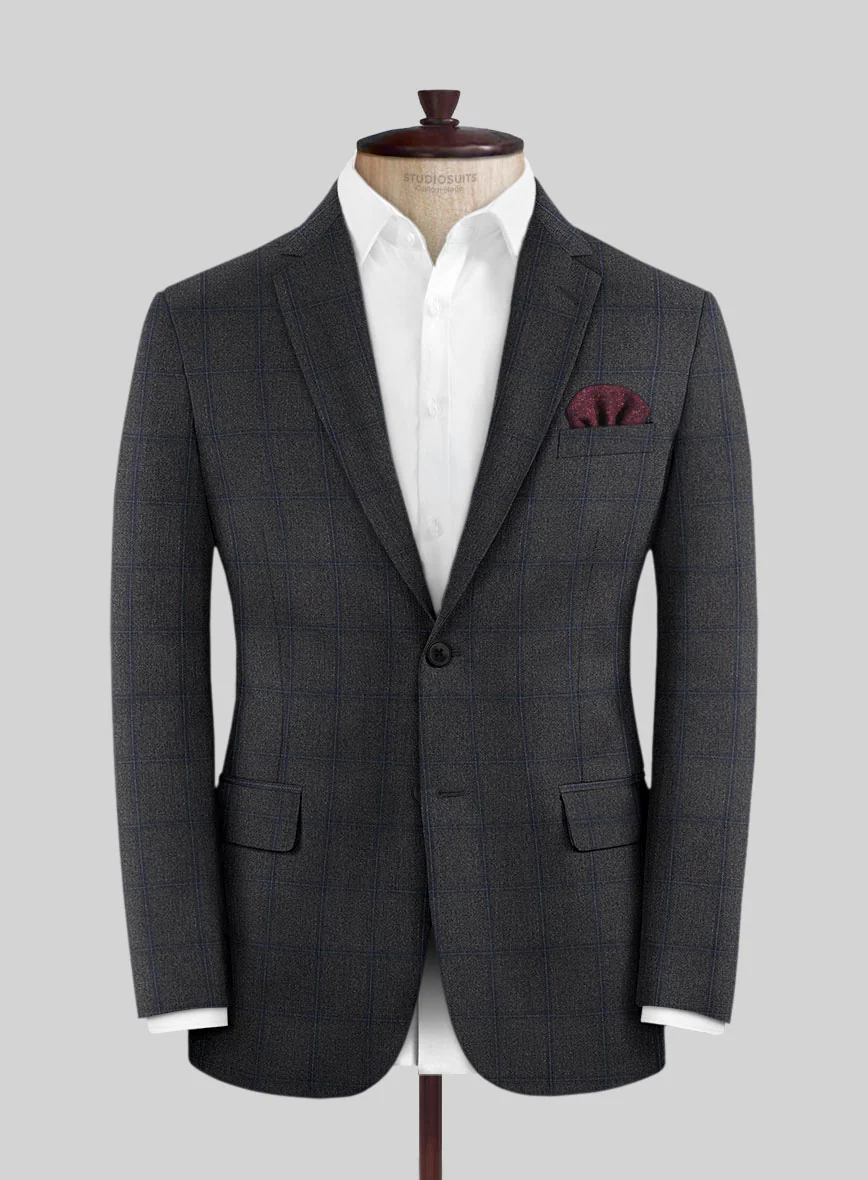 Scabal Tornado Windowpane Dark Gray Wool Jacket