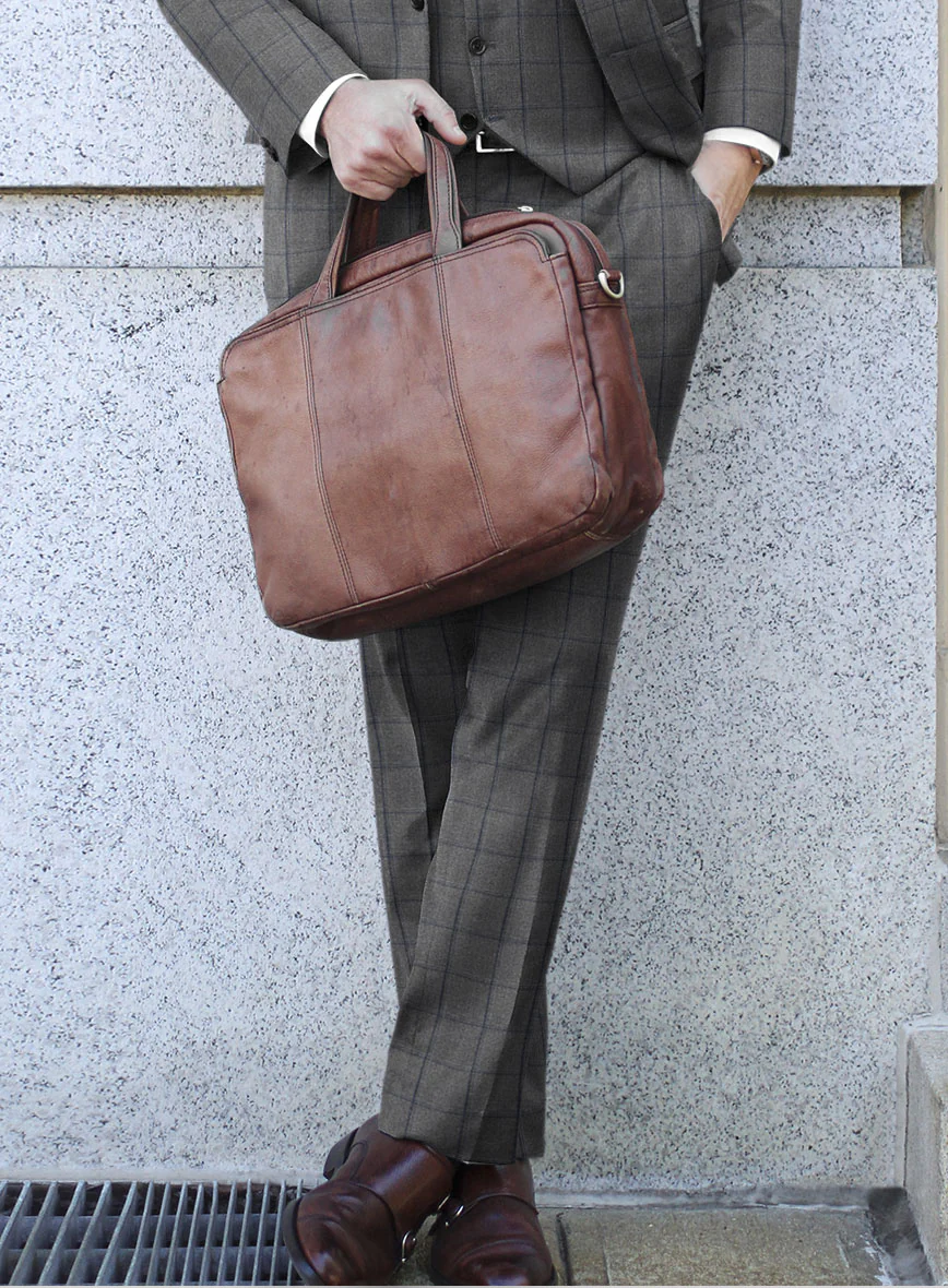 Scabal Tornado Windowpane Gray Wool Pants - Image 2