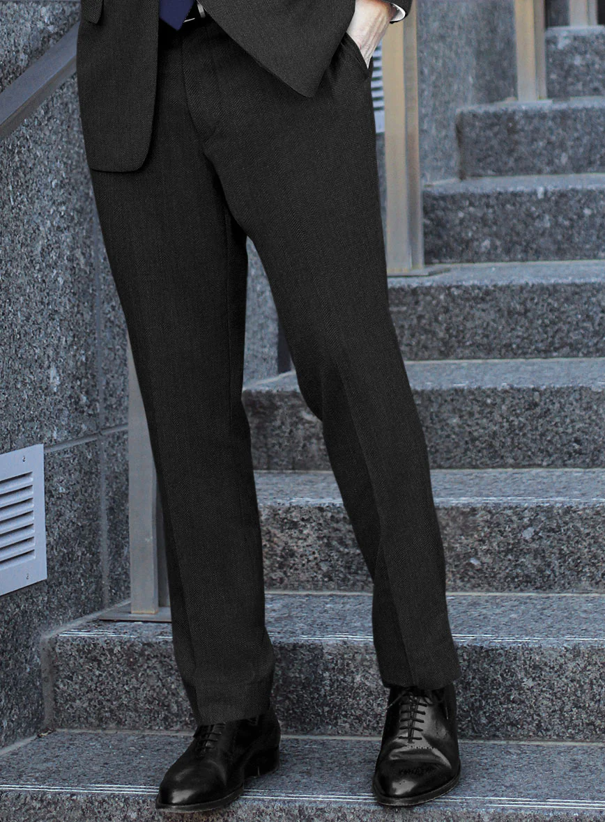 Scabal Ugeni Herringbone Charcoal Wool Pants - Image 2