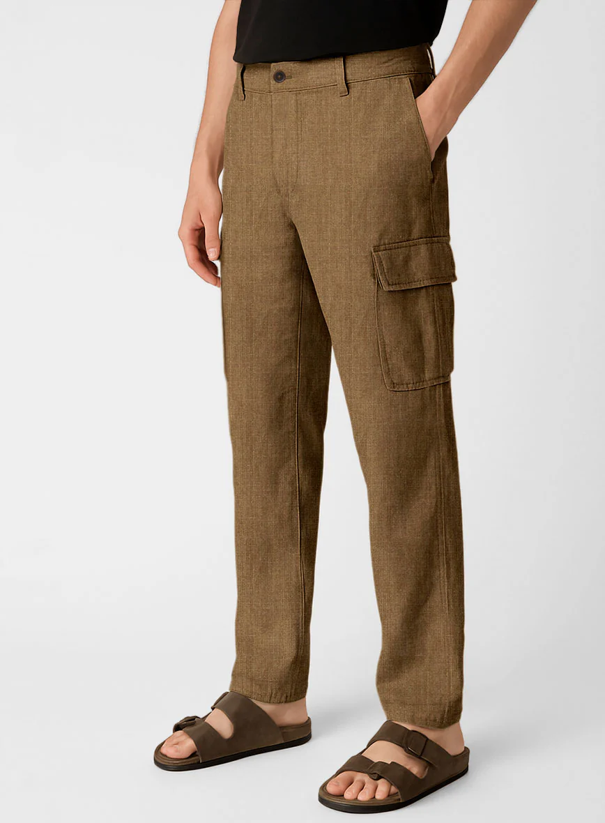 Sepia Brown Linen Cargo Pants