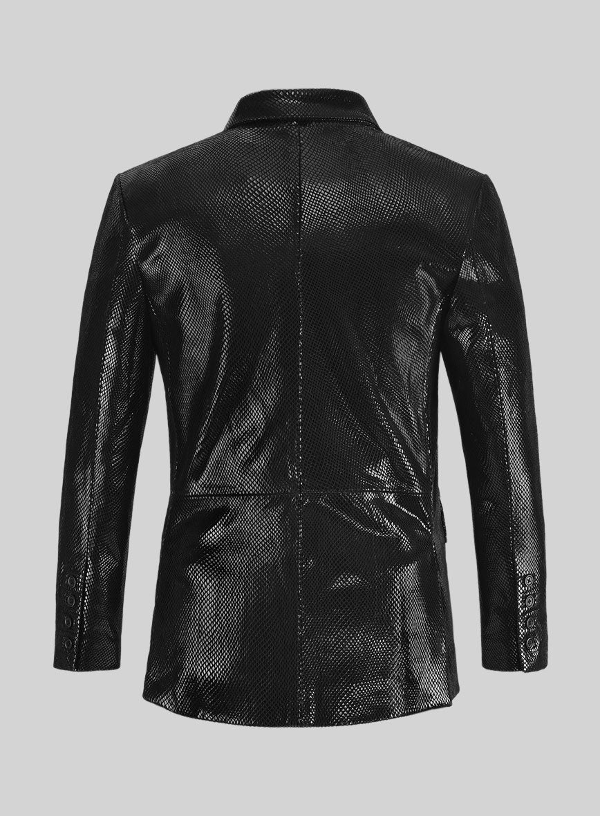 Snake Emboss Black Leather Blazer - Image 3