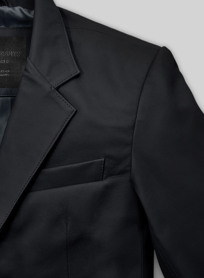 Soft Deep Blue Leather Blazer - Image 3