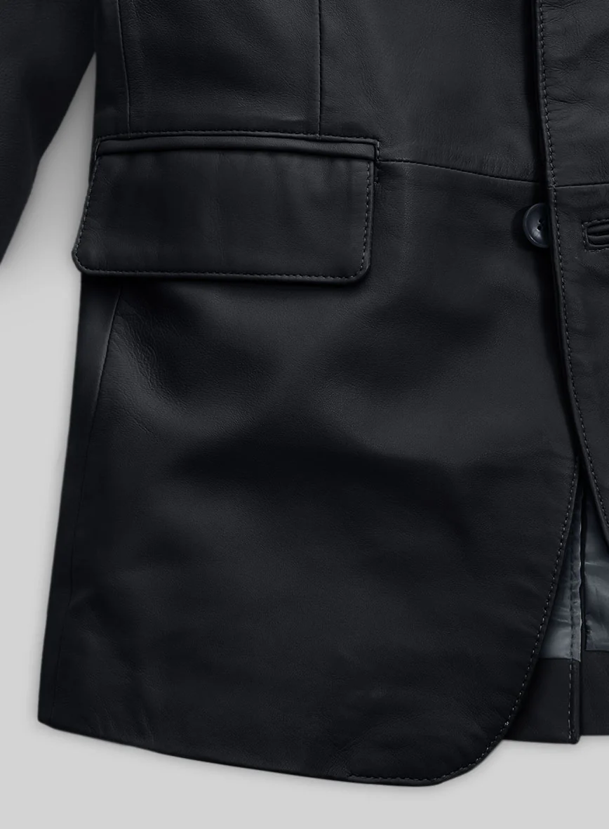 Soft Deep Blue Leather Blazer - Image 4