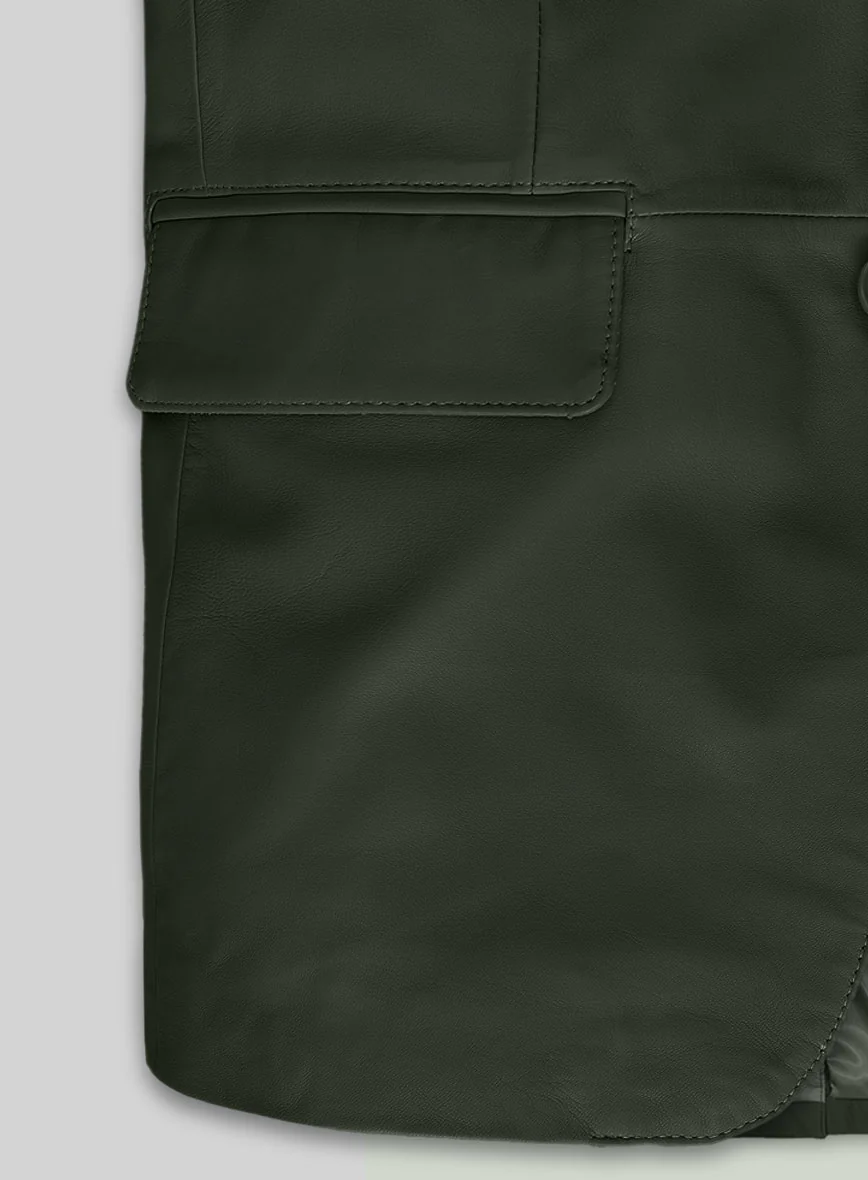 Soft Deep Olive Leather Blazer - Image 5