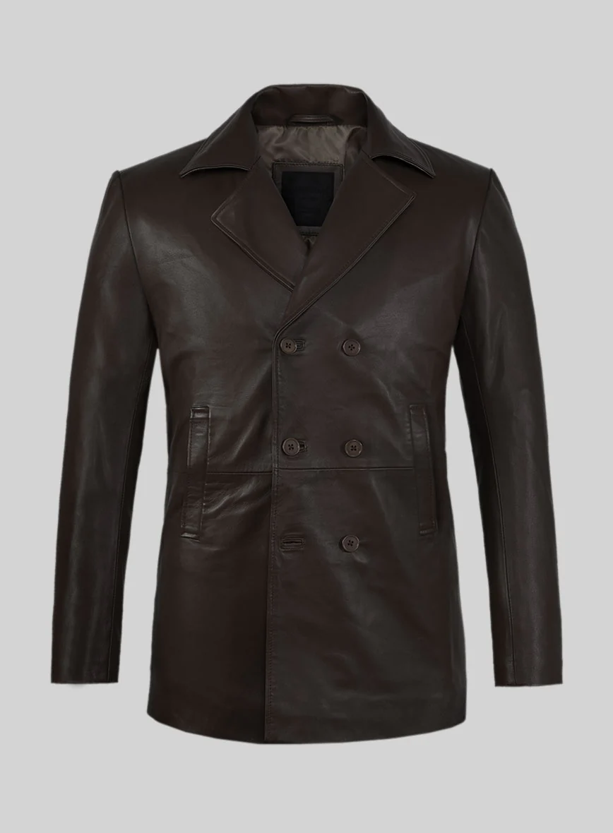 Soft Louis Brown Leather Pea Coat