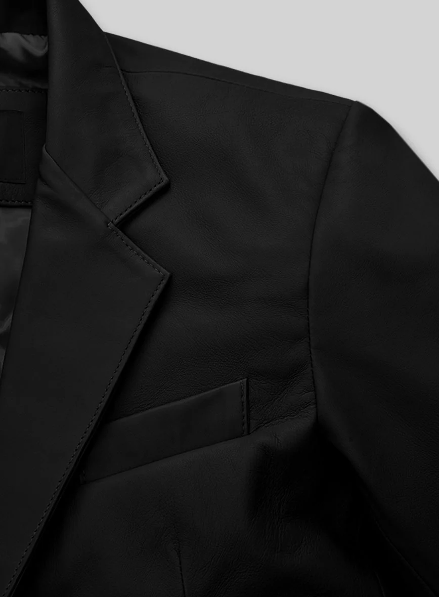 Soft Rich Black Leather Blazer - Image 3