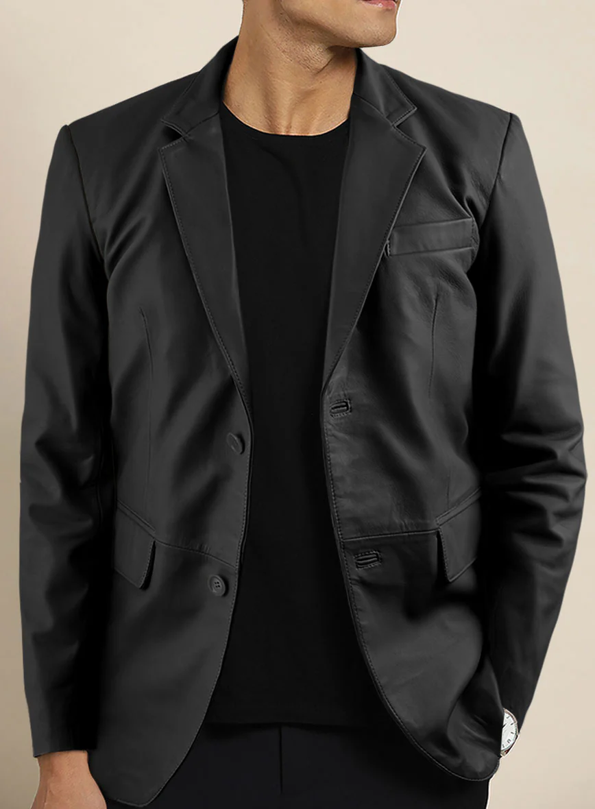 Soft Rich Black Leather Blazer - Image 5