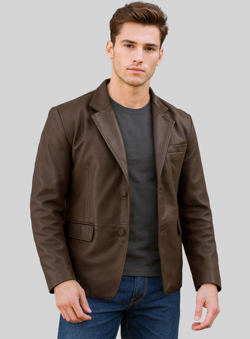 Soft Scottish Brown Leather Blazer - Image 5