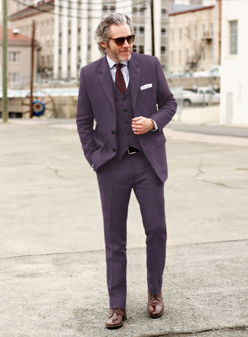 Solbiati Art Du Lin Dark Lavender Linen Suit - Image 2