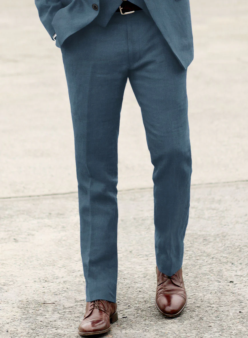 Solbiati Art Du Lin Dark Pastel Blue Linen Pants - Image 2