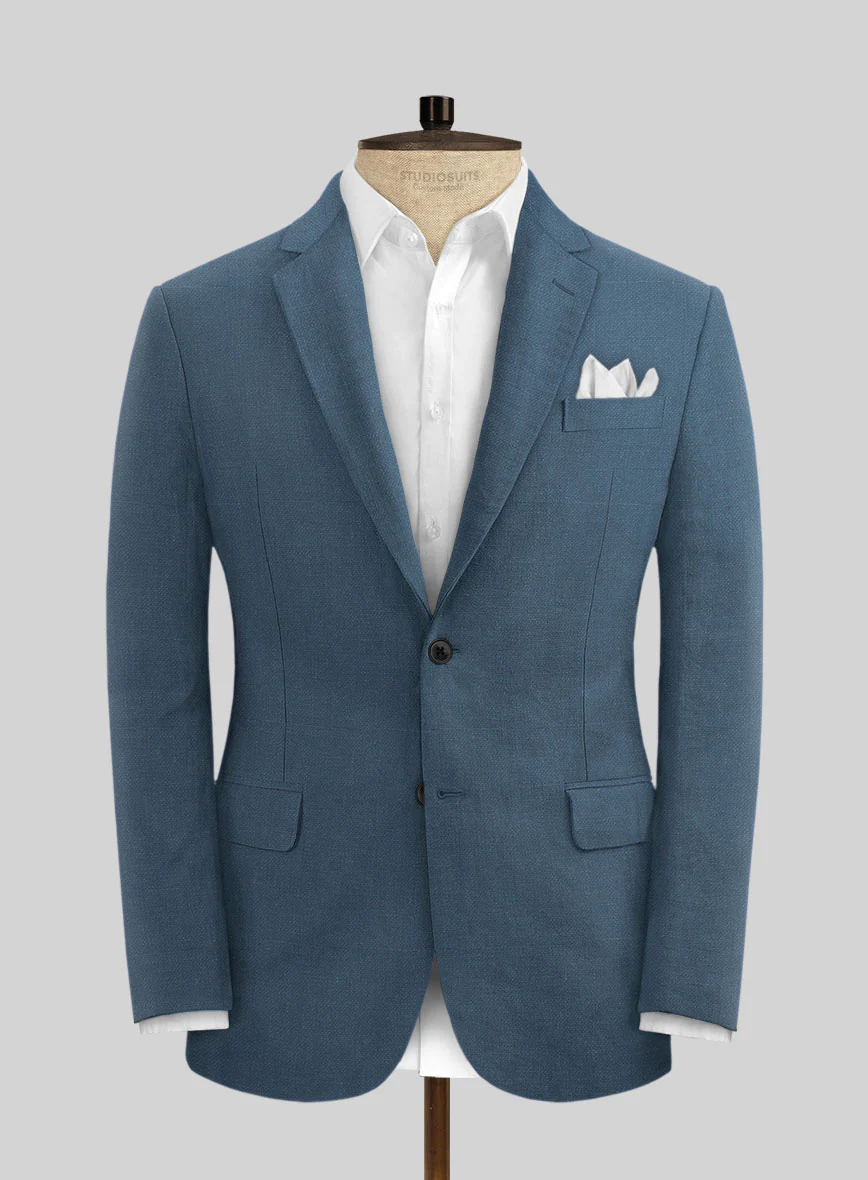 Solbiati Art Du Lin Dark Pastel Blue Linen Suit - Image 3