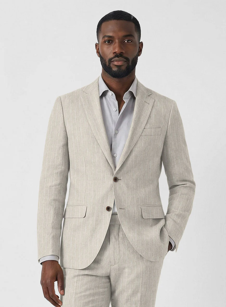 Solbiati Barn Beige Stripe Linen Jacket - Image 2