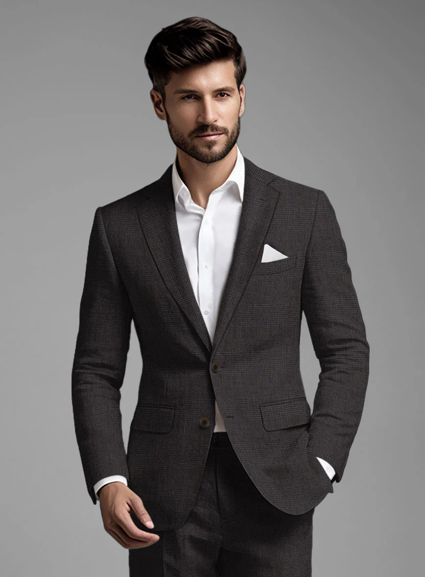 Solbiati Blue Brown Check Linen Jacket - Image 2