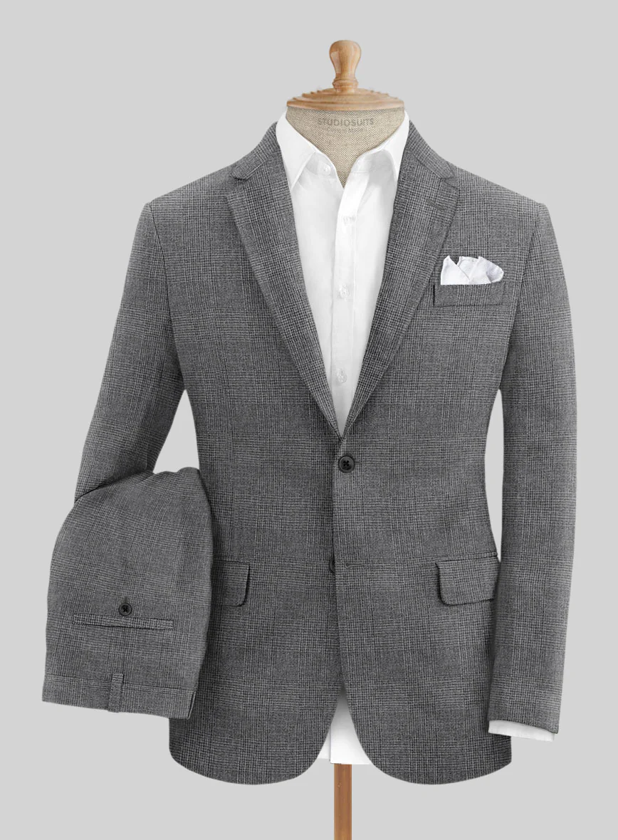 Solbiati Blue Gray Check Linen Suit