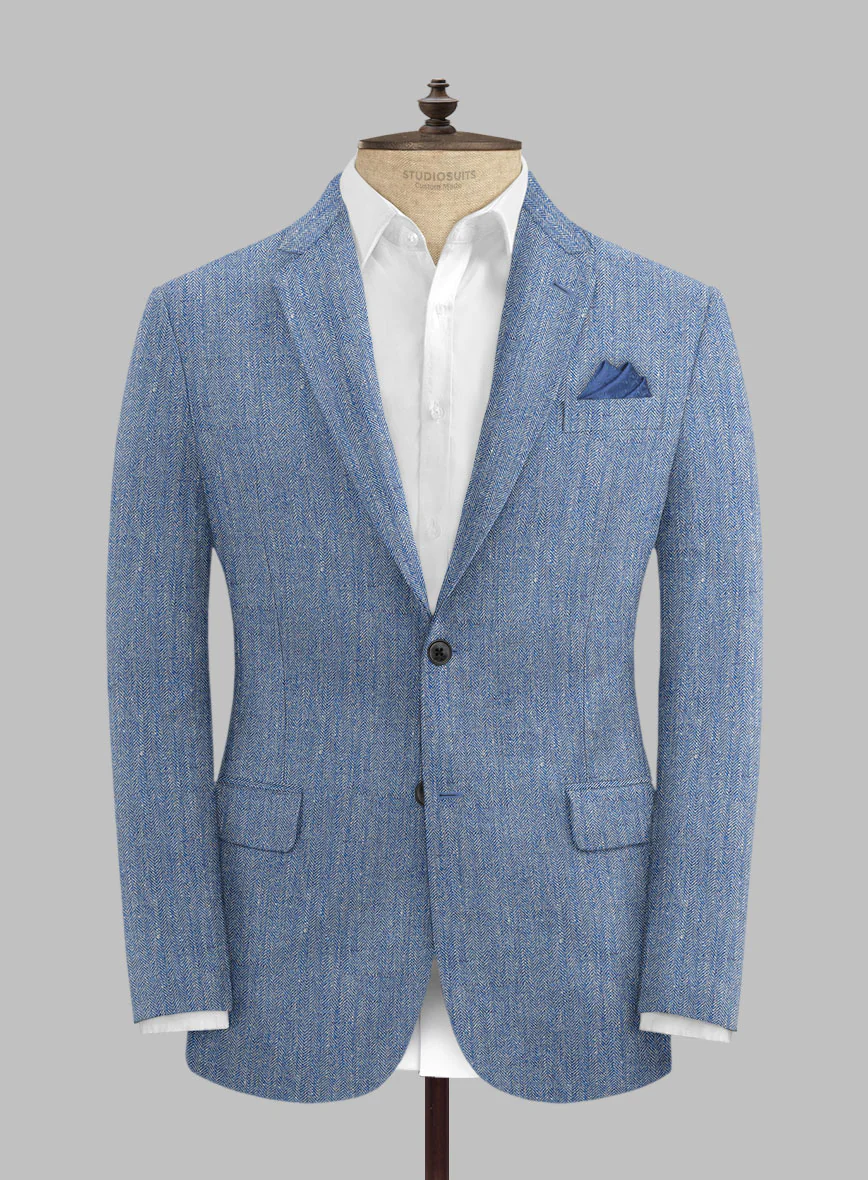 Solbiati Blue Herringbone Linen Jacket