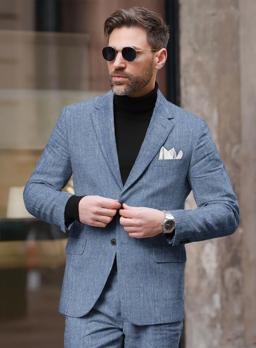 Solbiati Blue Herringbone Linen Jacket - Image 2