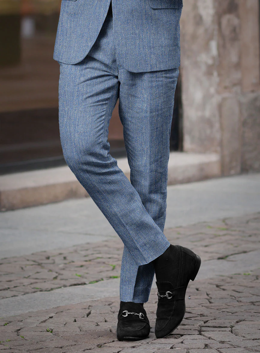 Solbiati Blue Herringbone Linen Pants - Image 2