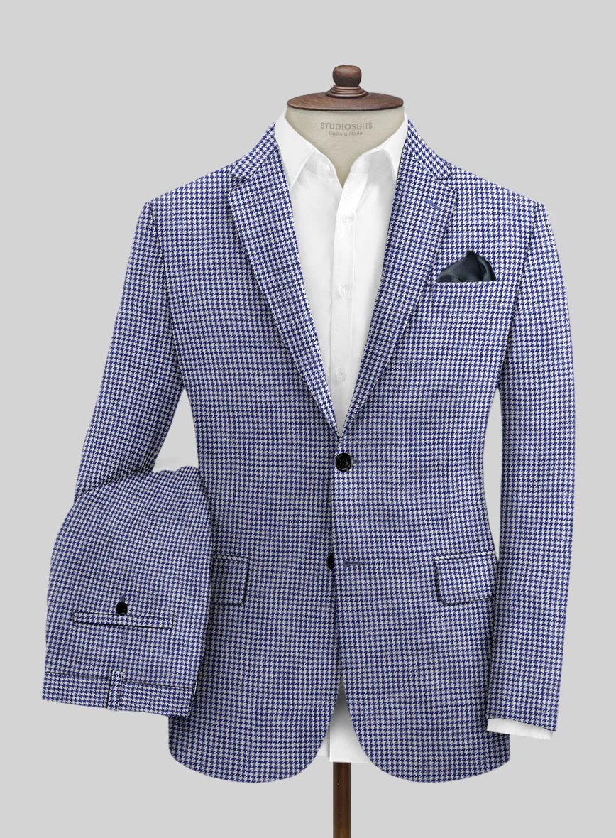 Solbiati Blue Houndstooth Linen Suit