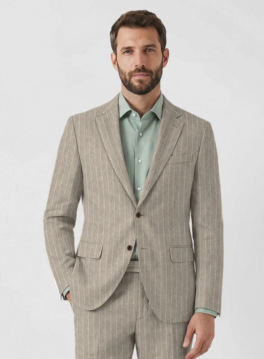 Solbiati Dark Beige Stripe Linen Jacket - Image 2