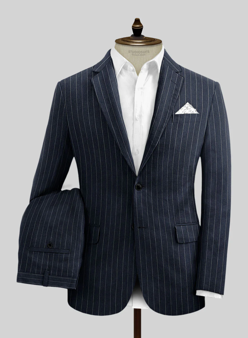 Solbiati Dark Blue Stripe Linen Suit