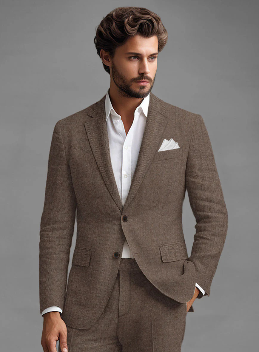 Solbiati Dark Brown Herringbone Linen Jacket - Image 2