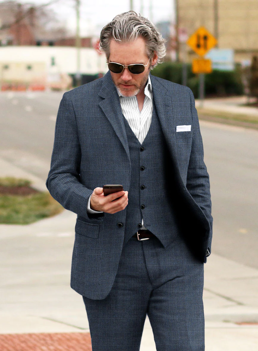 Solbiati Empire Blue Glen Linen Suit - Image 4