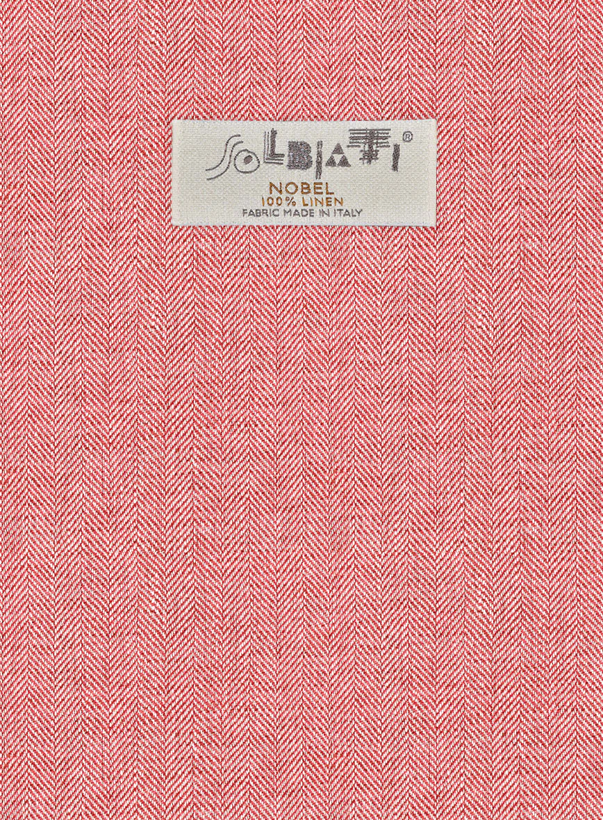 Solbiati Herringbone Coral Red Linen Pants - Image 3