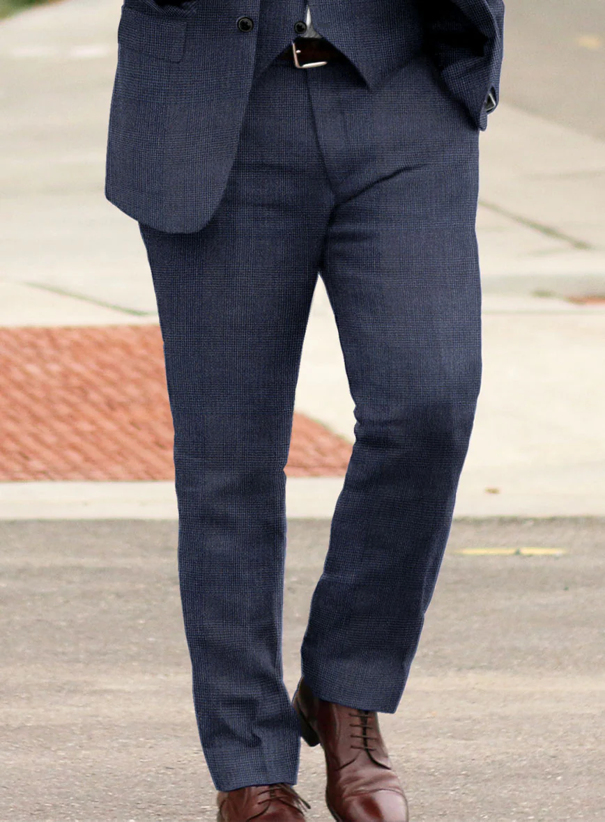 Solbiati Indigo Blue Check Linen Pants - Image 2